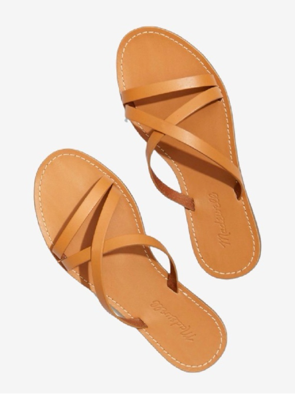 Madewell Camel Leather Strappy Slide Sandals
